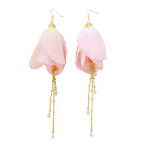 Pink beaded tulip earrings