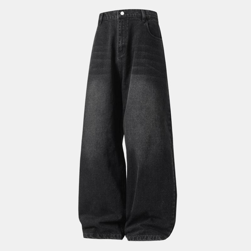 Men's Vintage Oversized Jeans for Fall, Washed Distressed Trendy Brand Loose Straight Leg Pants, Unisex Street Style Minimalist Versatile Fashion Floor-Length Jeans, Men's Denim Pants, Youthful Popular Student Pants, Soft Comfortable Fabric, Suitable for