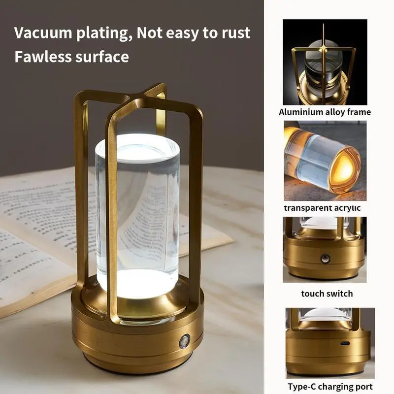 Aluminum Crystal Lamp Echargeable Touch Night Light, Led Lights Bedroom, Bedside Table Lamp for Restaurant Hotel Bar Bedroom Decor LED Light Christmas Gift