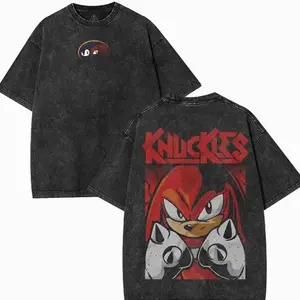 Retro Limited Knuckles the Echidna Washed T-Shirt, Hoodie, Sonic Movie Cartoon Unisex Oversized Heavyweight Cotton Wash Graphic Tees, Casual Comfort B84