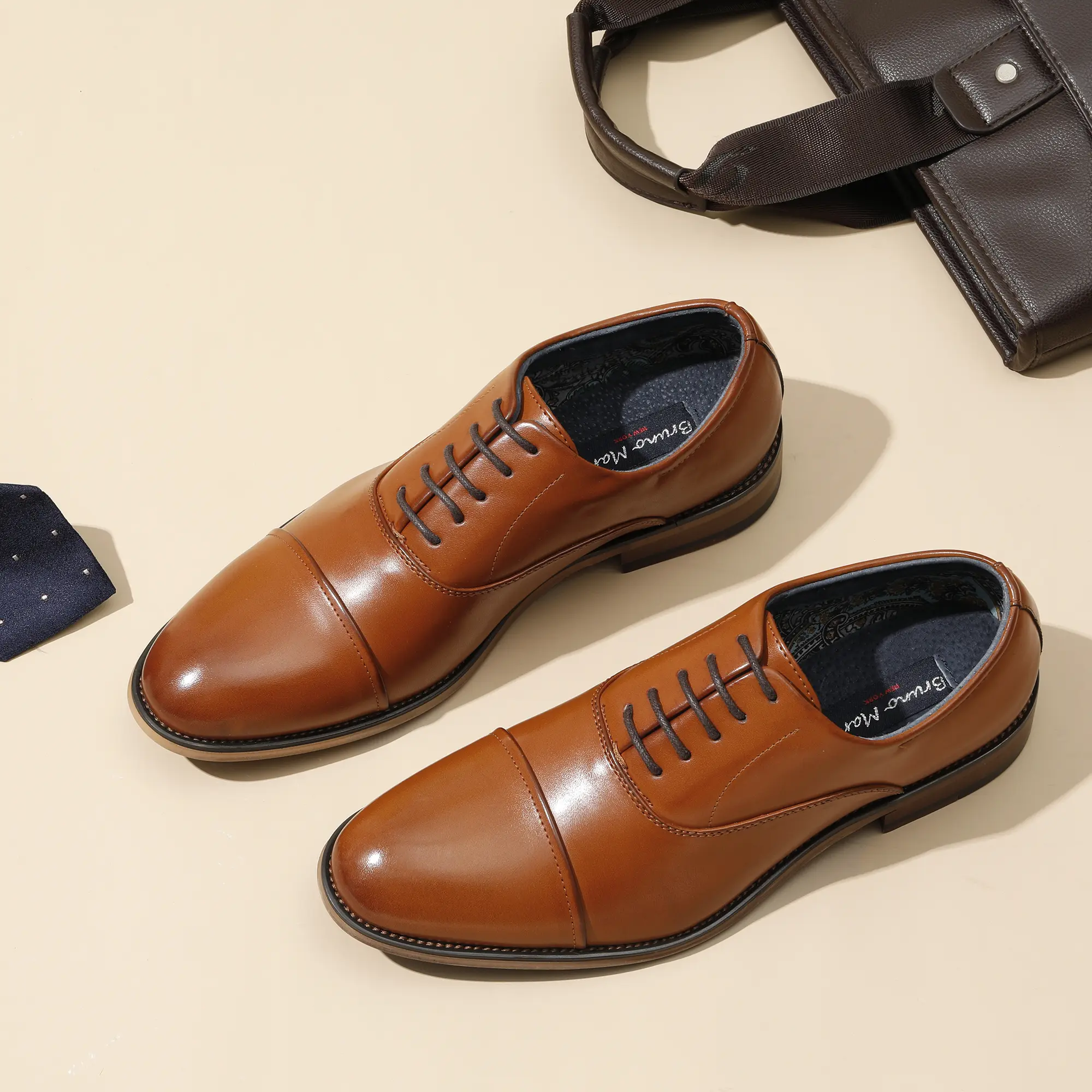 【BRUNO MARC Anniversary】 LOUIS_2 Brown Men's Lace-Up Oxford Shoes - Closed, Comfortable Walking Footwear, Casual Oxfords, Business Style Footwear, Business Style Shoes, Walking Shoes, Fashion Leather Shoes
