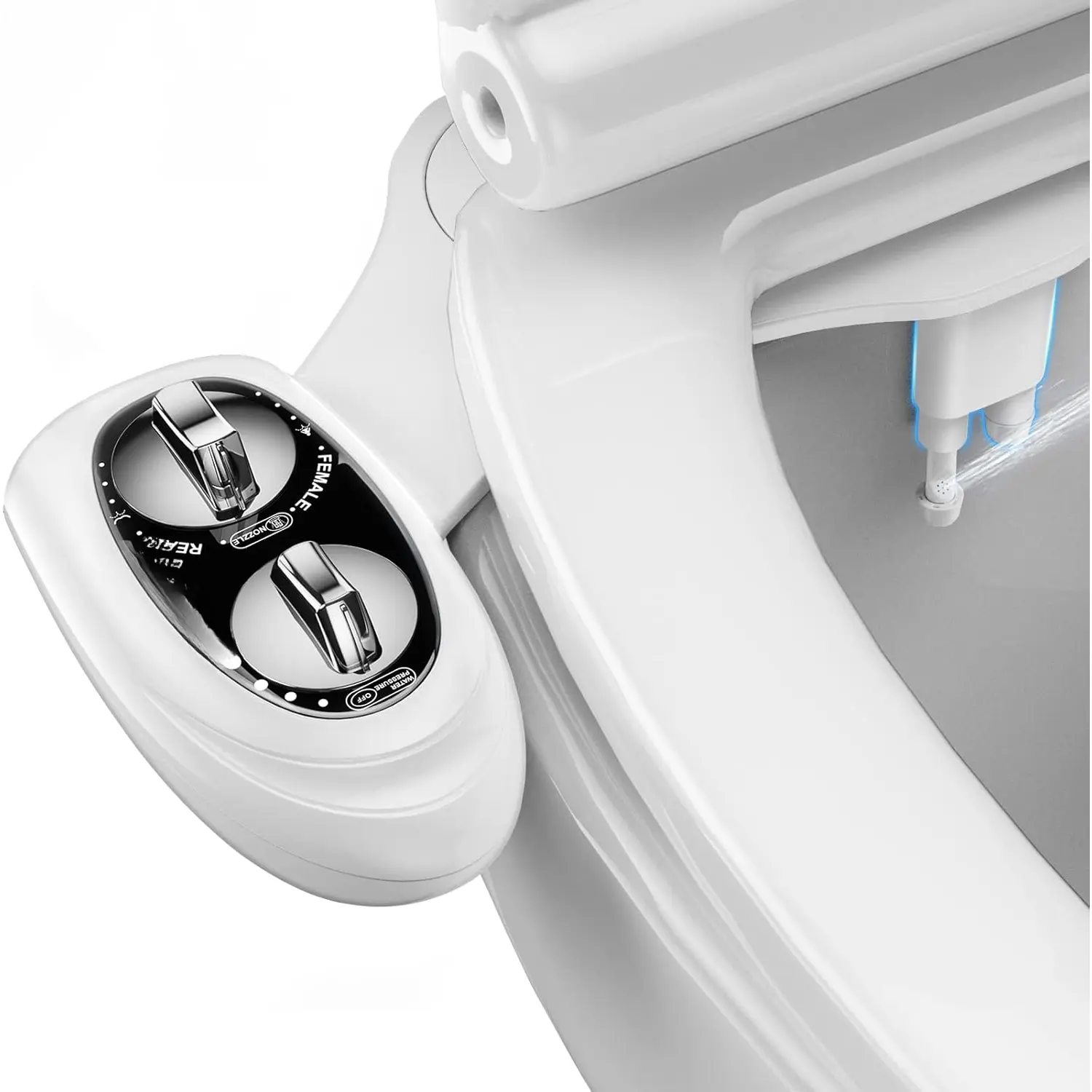 Bidet Attachment for Toilet, Toilet Bidet Non-Electric Bidet Toilet Attachment Dual Nozzles for Frontal/Rear Wash, Adjustable  Control (Black/White)