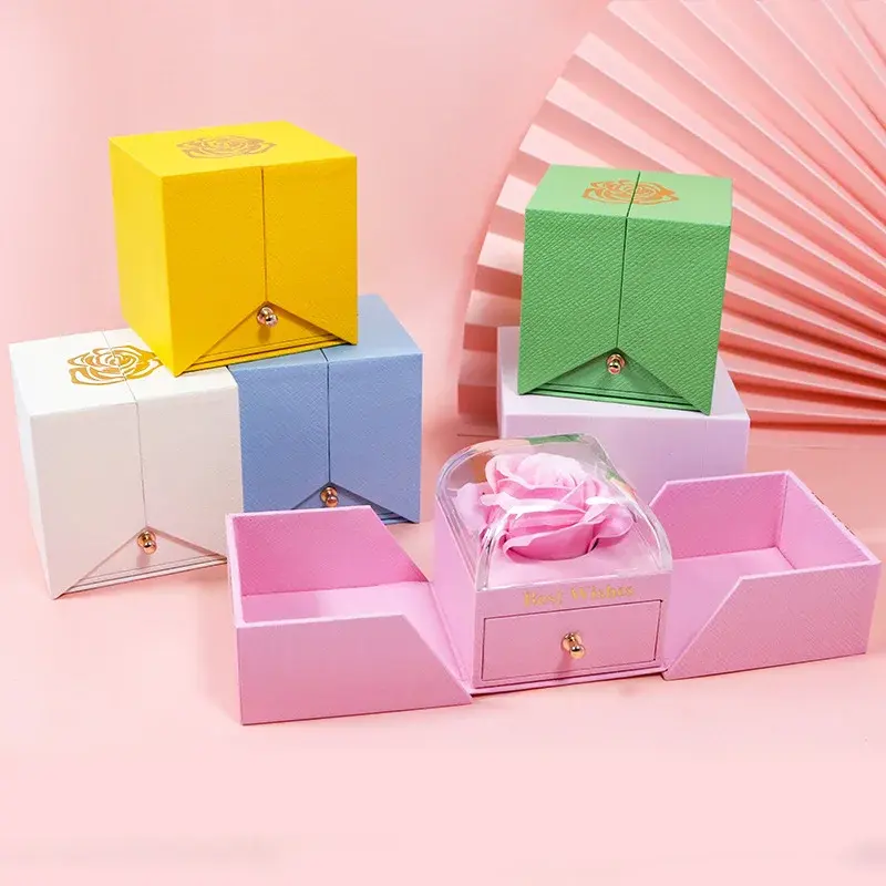 Flower Rose Gift Box Earring, Ring, And Necklace Storage Boxes