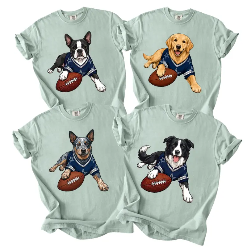 Comfort Colors Custom 50+ Dog Breeds Football Shirt, Personalized Puppy Game Day Tee, Cute Football Dog Lover T-Shirt, Fall Football Season Outfit, Gift for Pet Parents