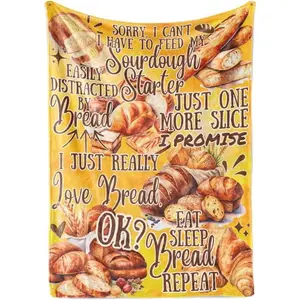 Bread Bakery Gifts Blanket, Bed Flannel Plush Throw, for Bread Lover, Women, Female (50"x 65")