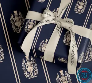 Elegant Nutcracker Christmas Wrapping Paper. Navy Blue Holiday Gift Wrap. Classic Nutcracker Seasonal Gift Wrap. Vintage Gift Wrap