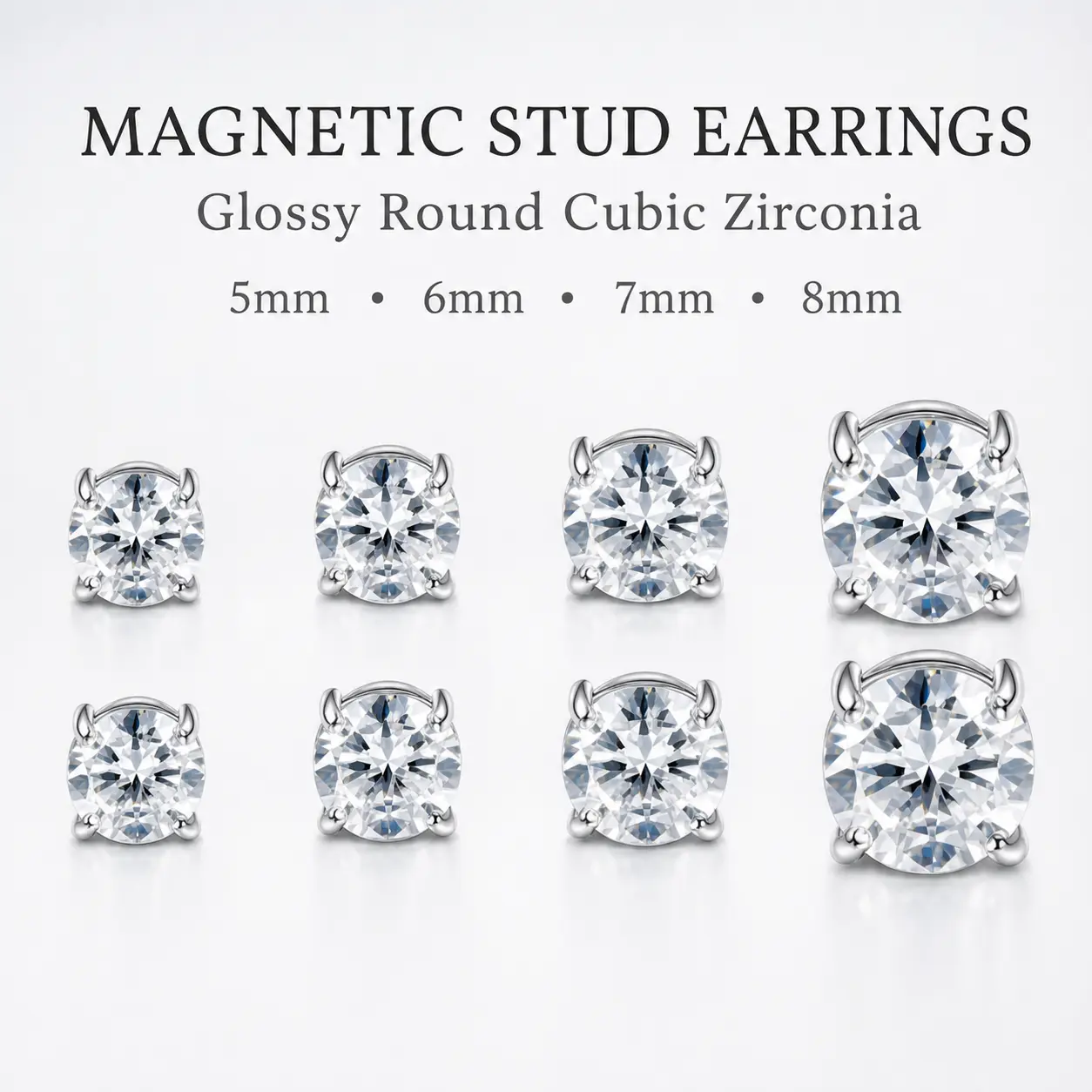 Magnetic Stud Earrings for Men - Hypoallergenic Stainless Steel, Round Cubic Zirconia, Non-Slip Backs, Fake Ear Clips, Piercing-Free Casual Modest Fashion Islamic Hijab Accessory, Men's Accessories, Metal, Islamic Accessory