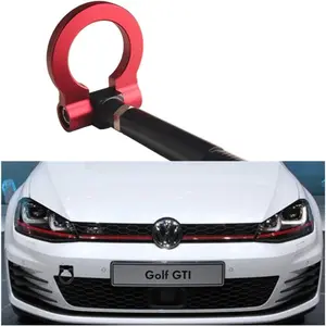 Dewhel JDM Aluminum Track Racing Front Rear Bumper Car Accessories Auto Trailer Ring Eye Towing Tow Hook Kit Red Screw On For Volkswagen MK7 VII Golf GTi 2015-Up