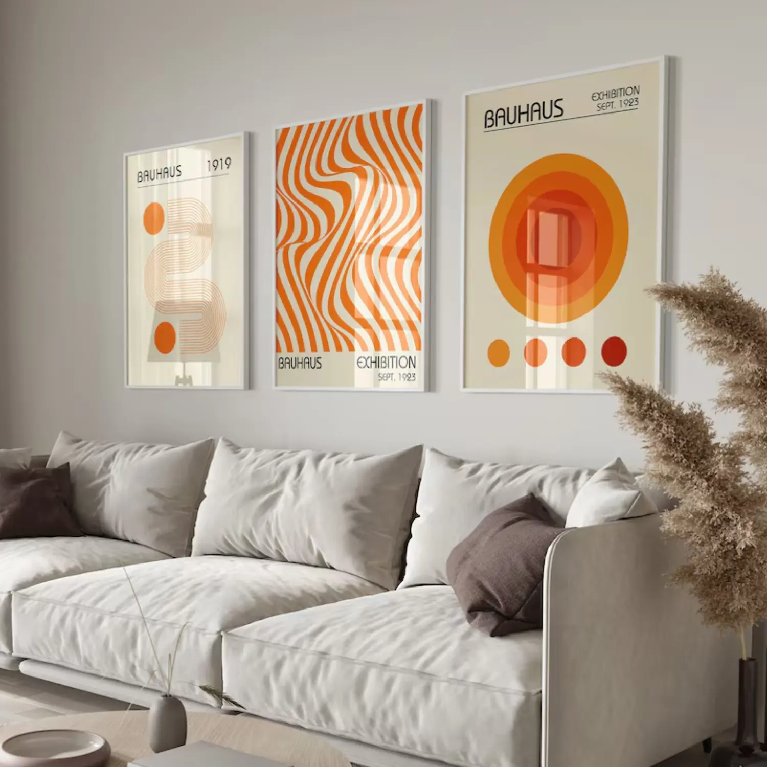 Orange Bauhaus Art Print, Minimalist Retro Print, Bauhaus Exhibition Poster Set, Mid Century Art, Modern Geometric Wall Art