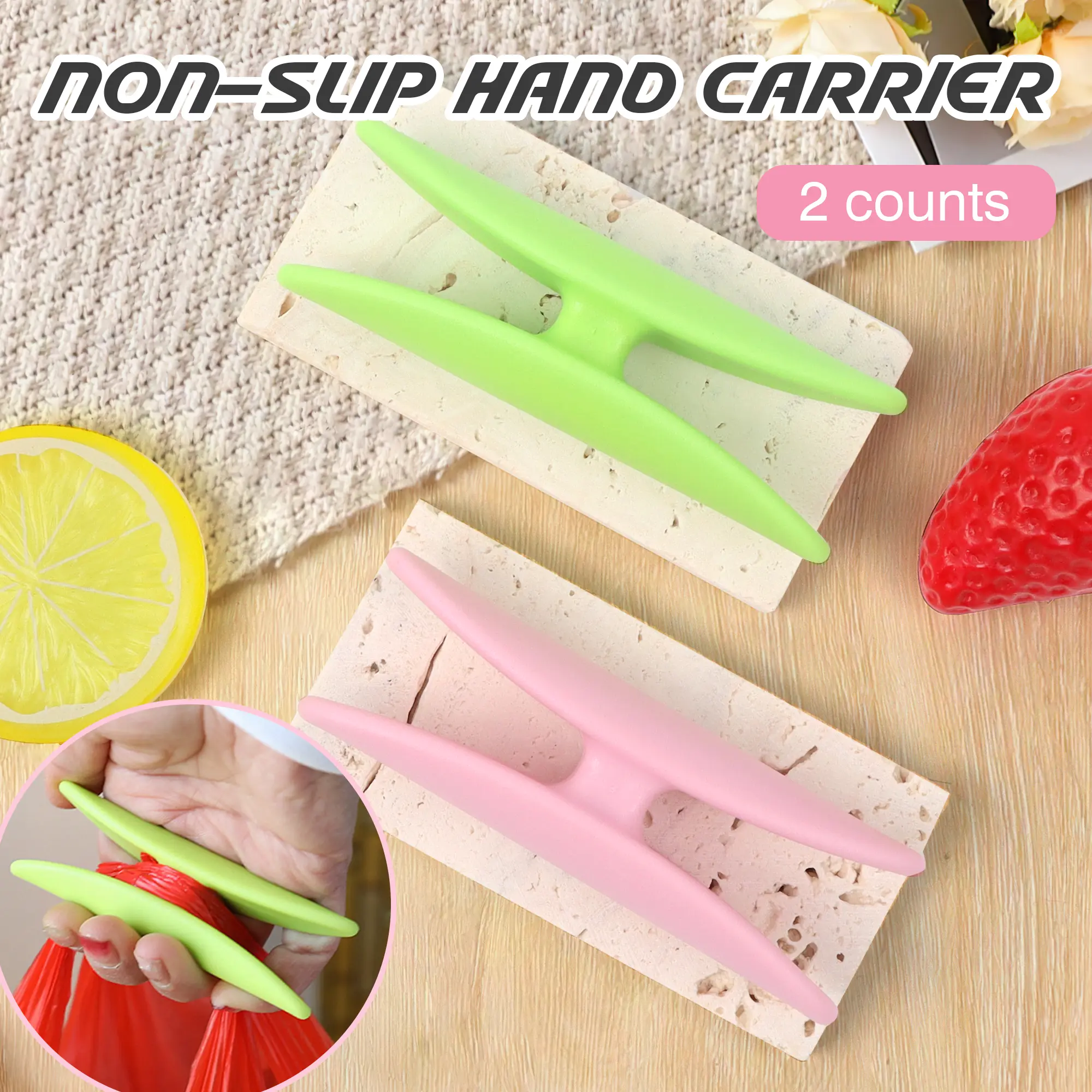 2 Counts Non-Slip Grocery Bag Hand Holder, Handheld Lifting Tool for Daily Use,Random color
