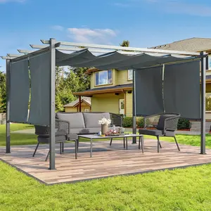 10' x 13' Outdoor Pergola with Retractable Canopy, Aluminum Frame, Patio Metal Shelter with Adjustable and Removable Sun Shade Canopy for Patio, Garden, Deck