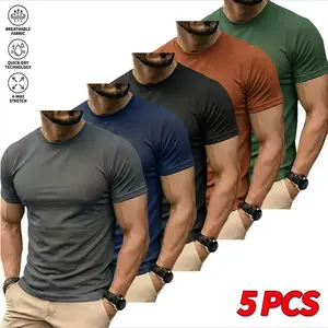 Menswear Plain Polyester T-Shirts Multi-Pack - Men's Slim-Fitting Short-Sleeve Tshirt, Lightweight Quick-Dry Casual Top for Holiday Wear