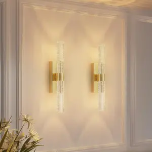 Battery Operated Wall Sconces Set of 2 Rechargeable Battery Powered Wall Light with 12000mAh Not Hardwired Dimmable Wall Lamp Fixtures for Bedroom Living Room Gold 15.3 Inches