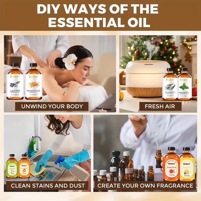 Benatu Essential Oil, Peppermint, Lavender, Eucalyptus, Frankincense For Diffusers, Humidifier Car Air Freshener, Soap Making, Candles, Christmas And New Year Gifts, DIY Candles/Soap 120ml