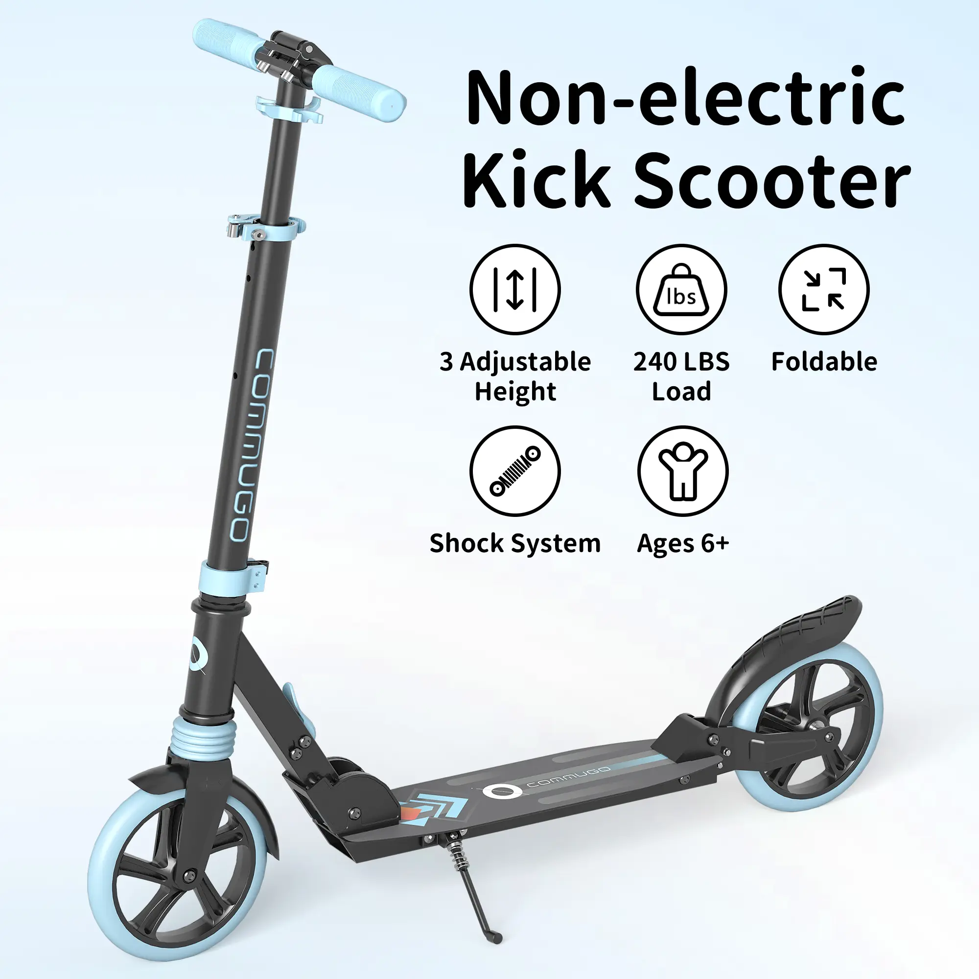 Commugo T1pro Kick Scooter for Kids 5-12 with Suspension, Teens, Foldable Lightweight Scooter with 8 Inch Wheels, Hell a Grip, Max Load 220 LBS Outdoor Fun Ride for Active Play, Smooth & Stable, Perfect for Park & Backyard Adjustable Height Handlebars sum