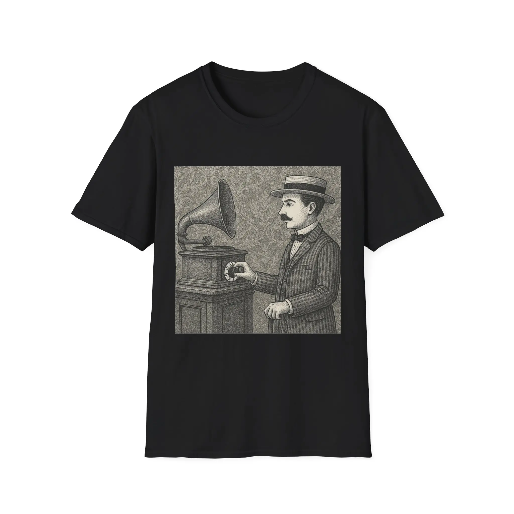 Victorian Man Turning Knob to 11 Softstyle T-Shirt, Vintage Tee, Music Gift, Retro Graphic Shirt, Steampunk Clothing Edward Gorey Style