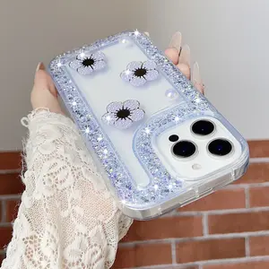 For Samsung A06 A07 A17 A26 S26 S25 S24 Plus S23 Ultra A16 A36 A56 A14 A34 A54 A15 A35 A55 A52s A52 5G Cute Flower Glitter Clear Soft Case