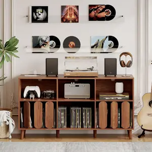 Large Record Player Stand , 55" Vinyl Record Storage Cabinet  Turntable Stand Table for Living Room, Holds 400+ Records