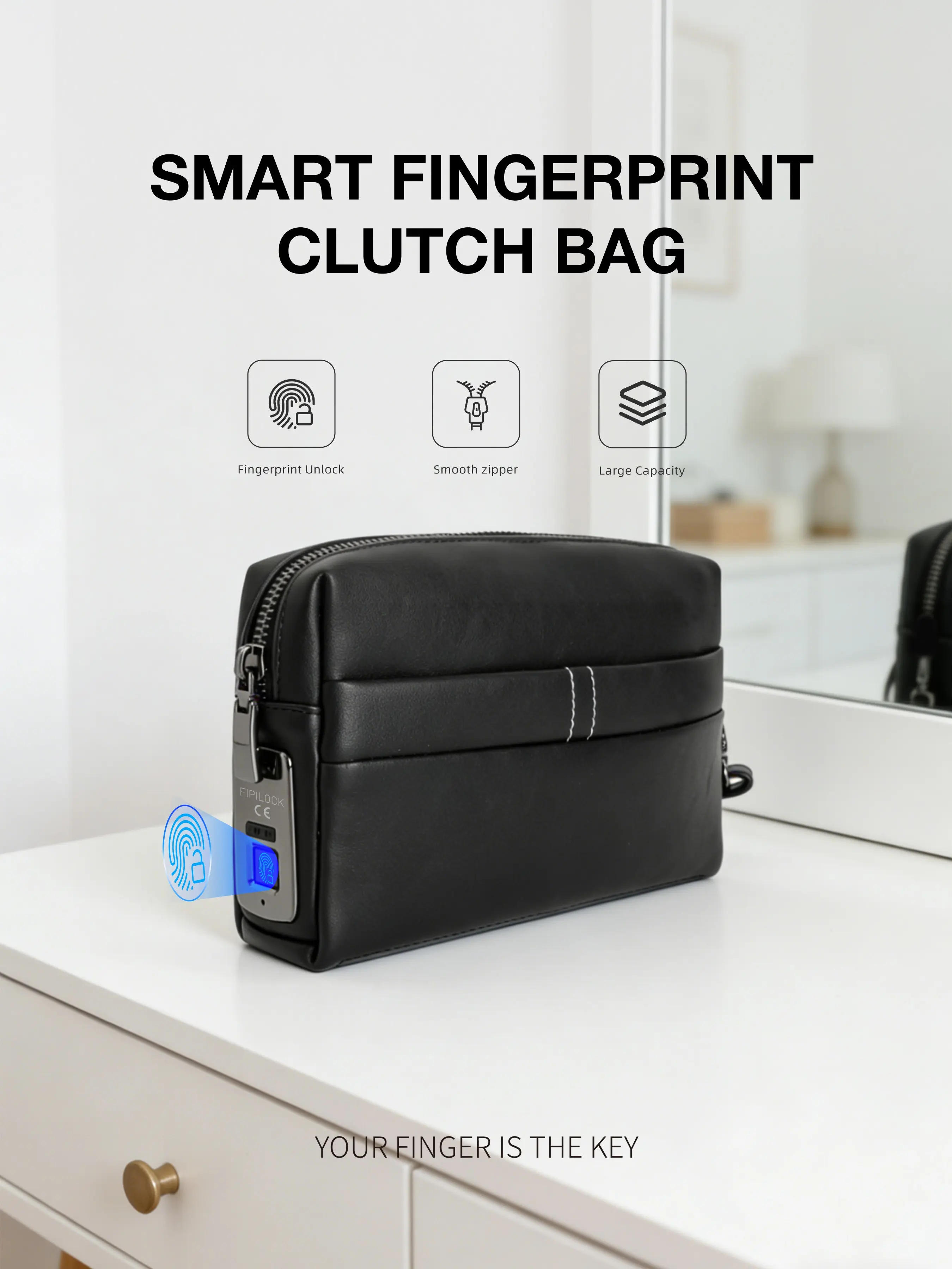 Men's Fingerprint Lock Handbag, Multi-Functional Security Anti