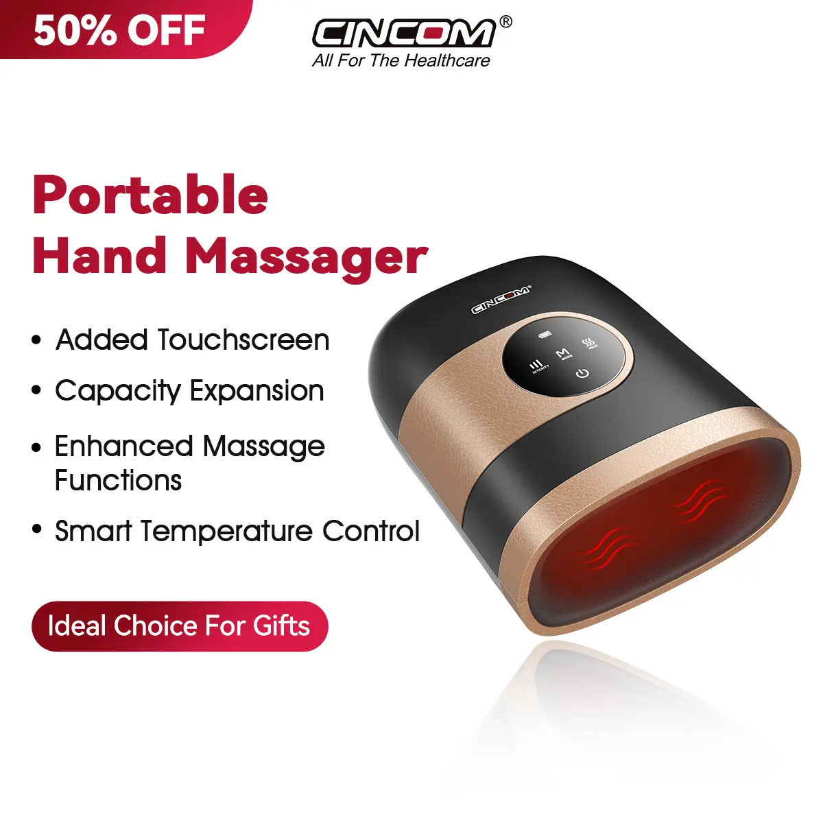 CINCOM Upgraded Hand Massager (BLACK), Cordless Hand Massager with Heat, Ideal Gifts for Loved Ones,dorm essentials