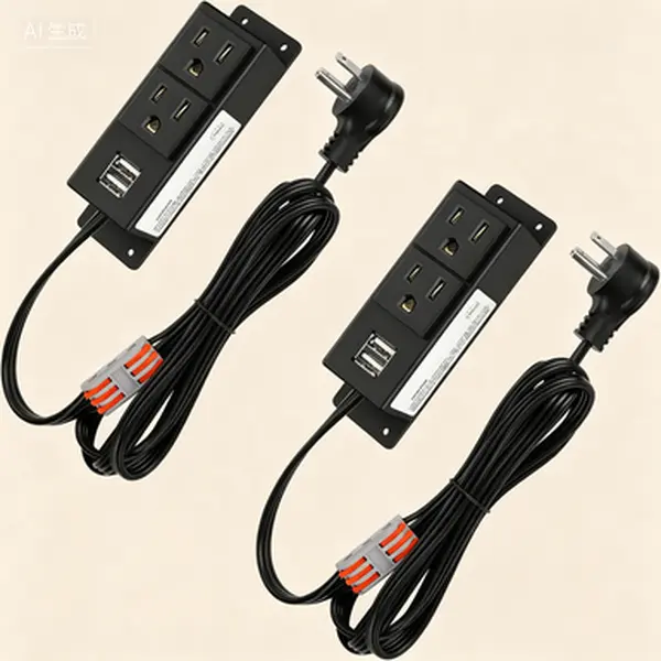2-Pack Compact Black Hidden Outlet Kit with 2 AC Outlets, USB Ports, Universal Socket, Wire Connector, 5.9ft Cord, 120V Fire Retardant Mountable Cabinet Power Supply, Hidden Install, UL Listed Electrical Accessory for Dehumidifiers, LED Lights
