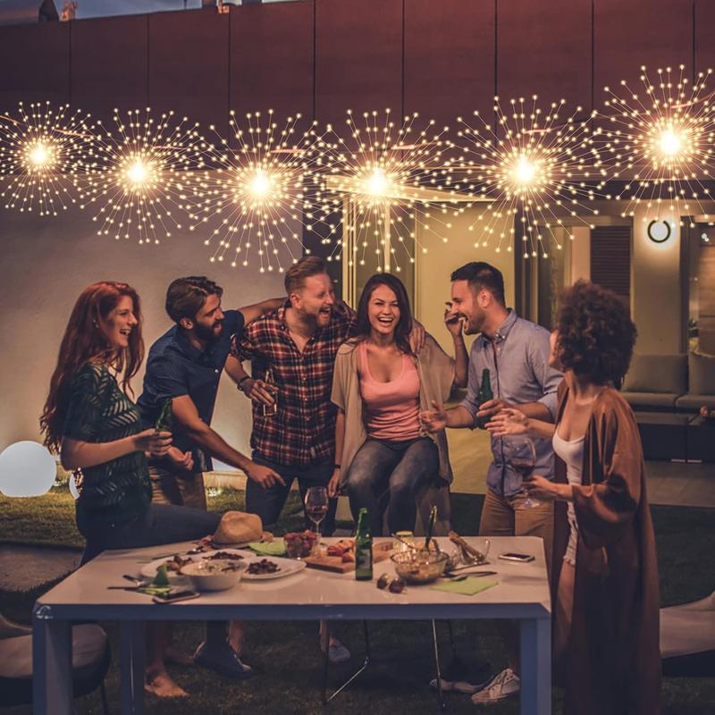 200 LED Starburst Sphere Lights,Firework Light Battery Powered, Tent Chandelier Remote Control, Waterproof Hanging Lights for Gardens Courtyards Porches Christmas Party Home Decor(Warm White)