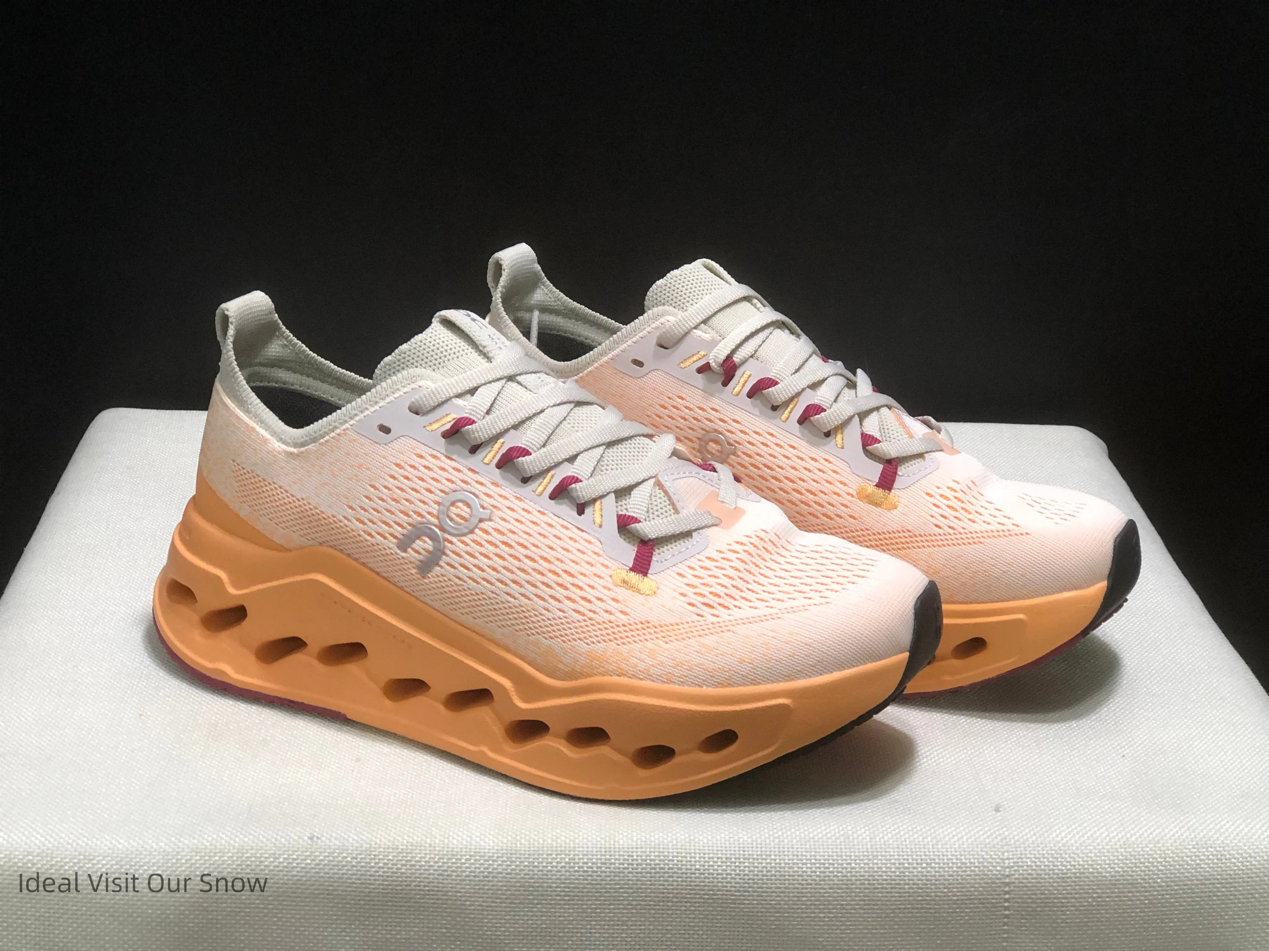 Unisex Matching Hollow Wave Cushion Mesh Sneakers, Gradient Peach Orange Contrast Two Tone Versatile Gym Travel Casual Footwear