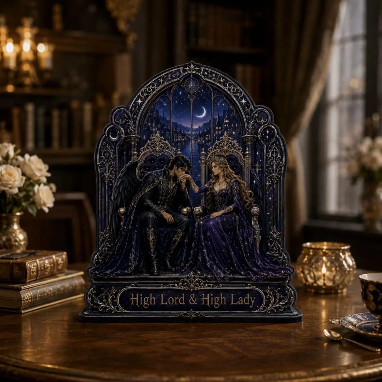 ACOTAR Inspired High Lord & High Lady Decor, Fantasy Couple Throne Art, Night Court Inspired Bookish Gift, Romantic Fantasy Shelf Decor