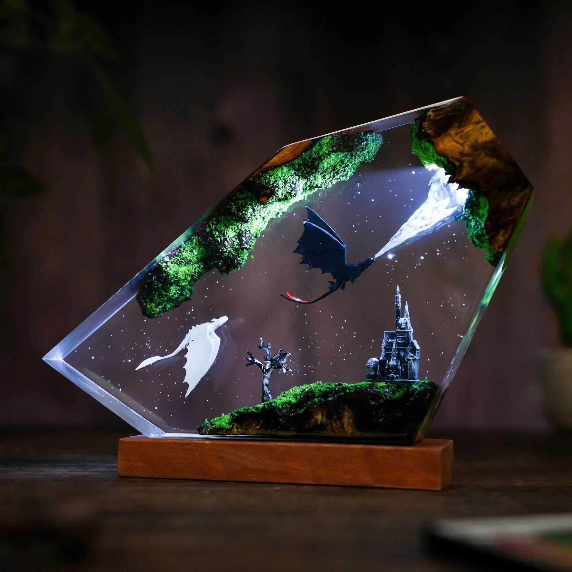 100% Handmade Toothless Night Light How To Train Your Dragon LightFury Resin Lamp Wood Desk Ornament Decor Multicolor LED Color Light with Remote Control Warm Home Decoration Indoor Adjustable Atmosphere Lamp Perfect Birthday Gift Holiday Gifts