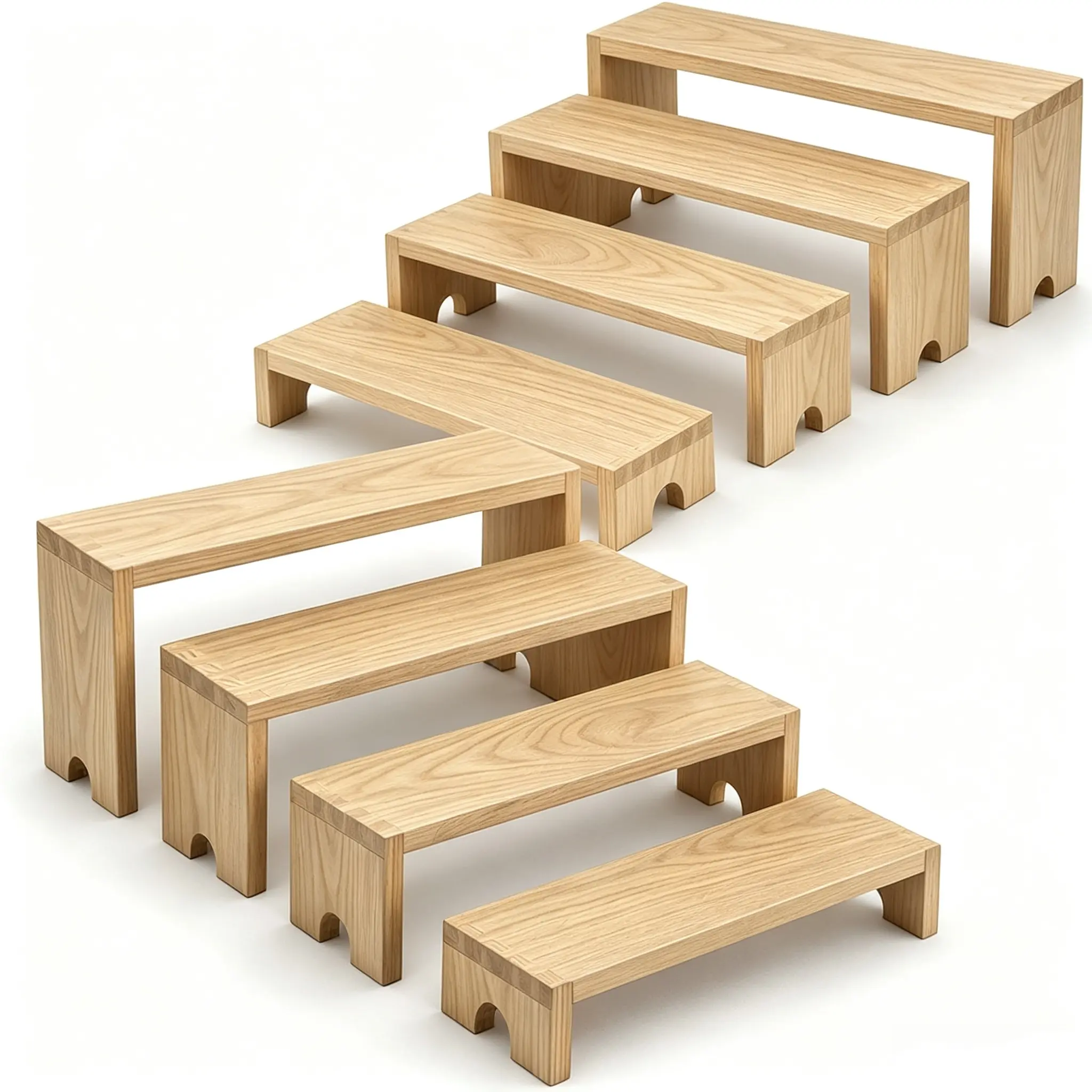 Wooden Tiered Shelf 8-Piece Set in 4 Sizes - Natural Wood Stackable Display Riser Stands, No Assembly Rustic Risers for Dessert Table, Cupcake Stand, Makeup Storage, Candle & Home Decor Display