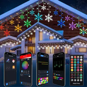Smart Christmas Snowflake Icicle Lights with Programmable RGB Fairy Lights for Festive Outdoor Indoor Decoration with App Control and Remote
