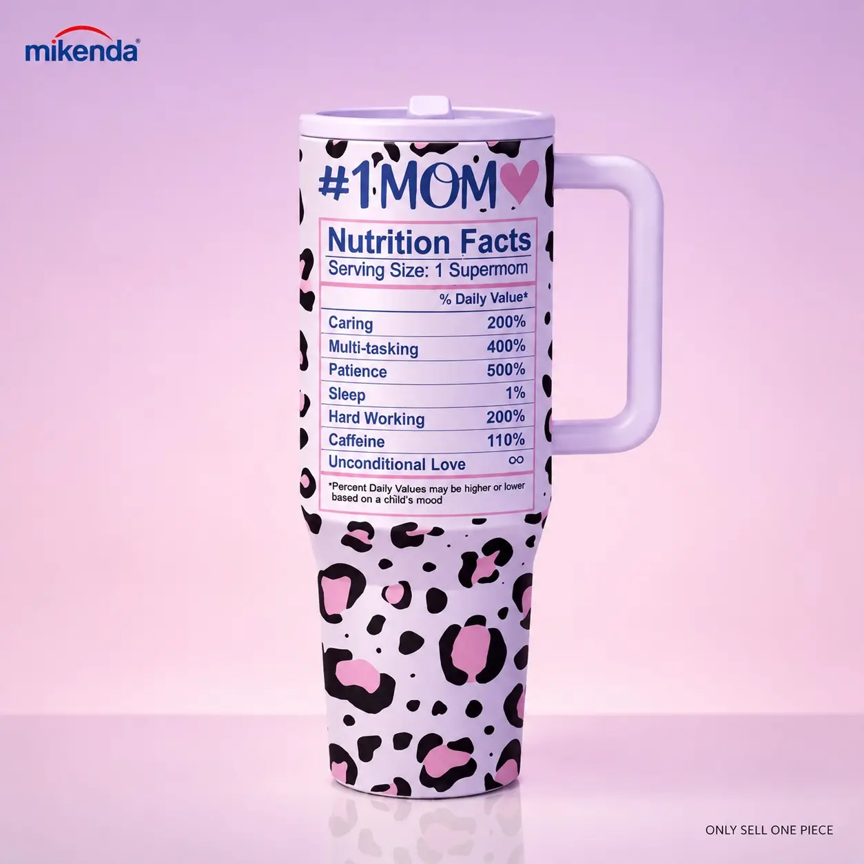 1 Pc 40oz insulated tumbler with handle, vacuum thermal mug, Vacuum Flasks, double wall stainless steel, keeps hot 12h cold 24h, leak proof lid with straw, #1 mom gift cup, leopard print pink design, for coffee tea water, travel mug for women, Drinkware