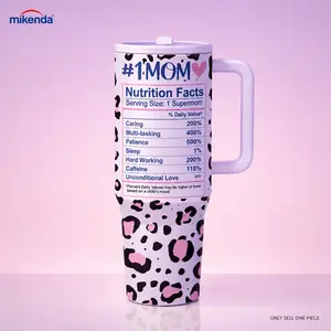 1 Pc 40oz insulated tumbler with handle, vacuum thermal mug, double wall stainless steel, keeps hot 12h cold 24h, leak proof lid with straw, #1 mom gift cup, leopard print pink design, for coffee tea water, travel mug for women, Drinkware