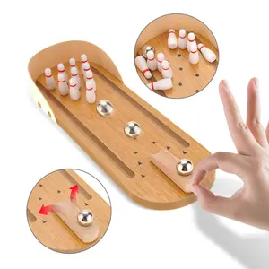 Mini Bowling Set Wooden Table Top Mini Arcade Game Toy Portable Tiny Bowling Office Desk Stress Relief Desktop Gift for Kids and Adults Fun Gag Toys travel board