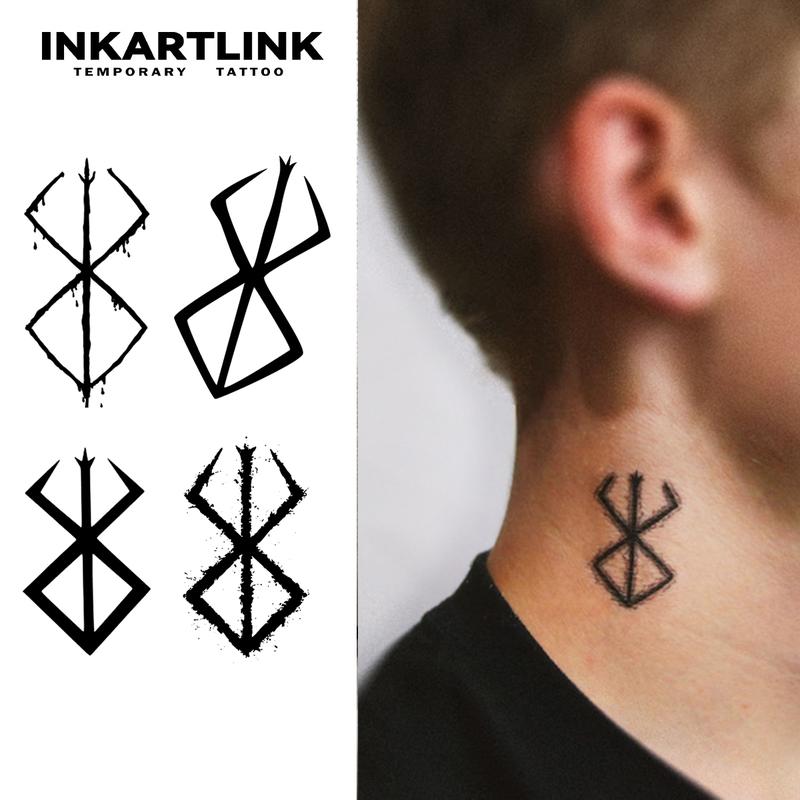 INKARTLINK Tattoo Tech, 2 Sheets Semi-Permanent Temporary Tattoos,Viking Symbol - Berserker , Adult Art Design,Lasts 1-2 Weeks, Waterproof, Realistic Look, No Adhesive, No Reflection,For Man And Woman,Ideal for Swimming, Party