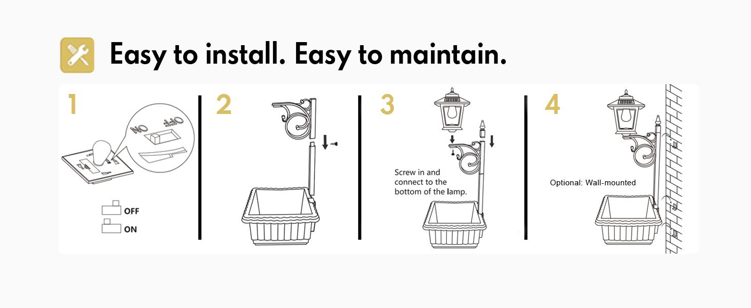 Hoodink Solar Post Light With Planter, Room Decor For Easter Wedding Decorations, Black Post Light, 2 In 1 Outdoor Solar Post Light For Porch Front Door Patio Roadside Decoration