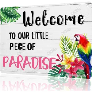 Colorful Tropical Parrot Metal Sign, 8x12 in All-Weather Hanging Plaque, Outdoor Pool & Patio Wall Decor, Beach House Welcome Gift