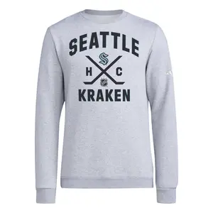 adidas Mens Seattle Kraken Ice Hockey Crew Neck Fleece Sweatshirt Casual - Grey