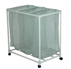 Mesh Laundry Sorter Cart with 3 Removable Bags – Rolling, Soft Silver