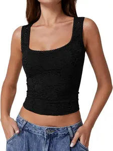 2026 New Arrival Sexy Comfortable Women's Lace Floral Innerwear, Square Neck Sleeveless Double Layer Vest, Versatile Top