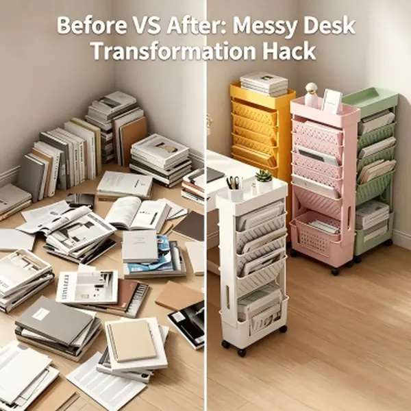 Messy Desk Solution! Space Saving Rolling Book Cart, Slim Mobile Desk Side Organizer Shelf, Multi Tier Movable Storage Rack for Books Paper Stationery