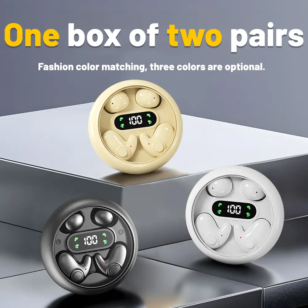 Mini Invisible Bluetooth Earbuds 5.4, 10h Playtime, LED Display, Long Battery, Stereo Sound, IPX5 Waterproof, USB Chargeable, Portable Headphones for Side Sleepers