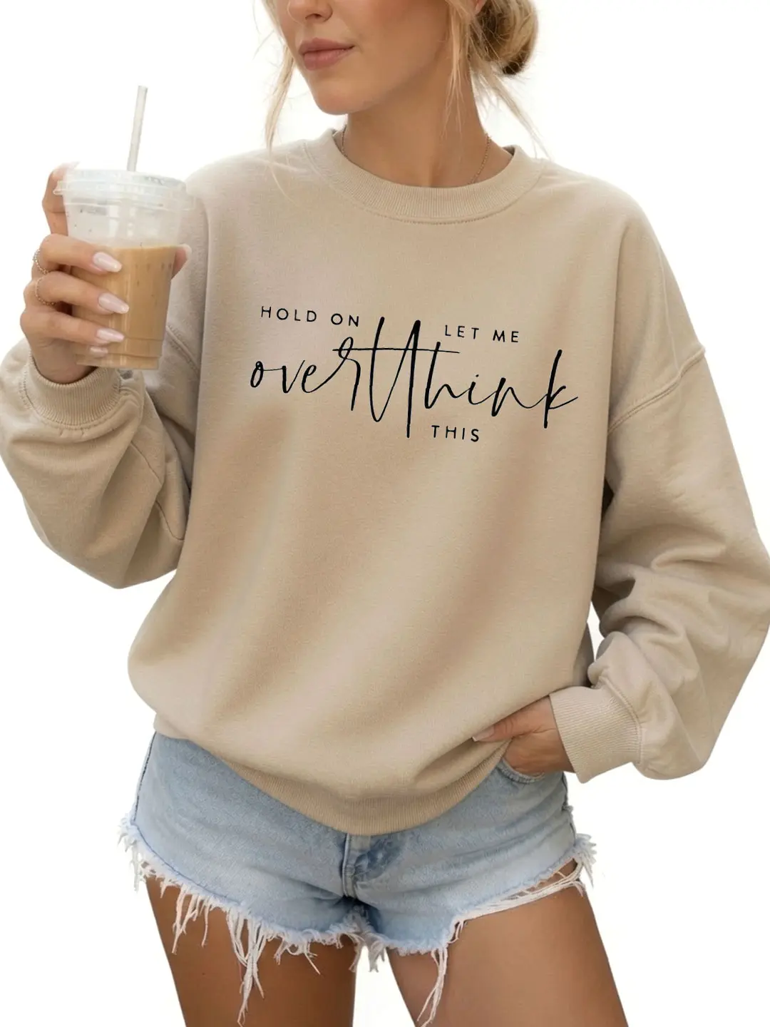 Women's Unisex Smooth Spandex-Yarn Hoodie - "Hold On Let Me Overthink This" Funny Sarcastic Quote Graphic, Sassy Statement Casual Streetwear Everyday Apparel