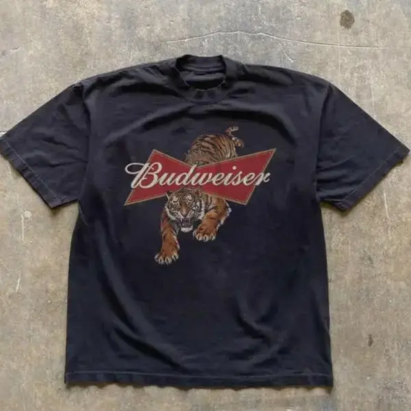 Vintage Style Budweiser Tiger Graphic Tee Womenswear Top