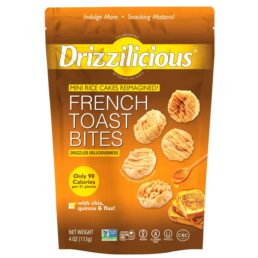 NEW! Drizzilicious French Toast Mini Rice Cakes - Gluten-Free, Vegan, Crunchy & Healthy Snack, 90 Calories per Serving, 4 oz