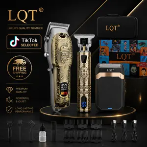LQT 3-in-1 Vintage Bronze Engraved Men's Grooming Kit, Professional Hair Clipper, T-Blade Trimmer & Electric Foil Shaver, LED Display, Complete Barber Accessories Set, USB Rechargeable Barber Kit, Great Gift for Men outdoorfun