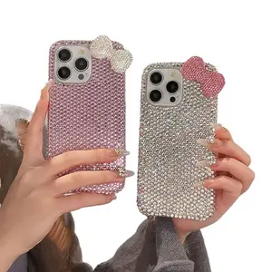 Bling Rhinestone Bow/Heart Smartphone Case, Full Sparkly Diamond Cover, 3D Coquette Aesthetic Shockproof Protective Accessory for iPhone 17/16/15/14/13/12/11 Pro Max Cellphone Handheld Devices