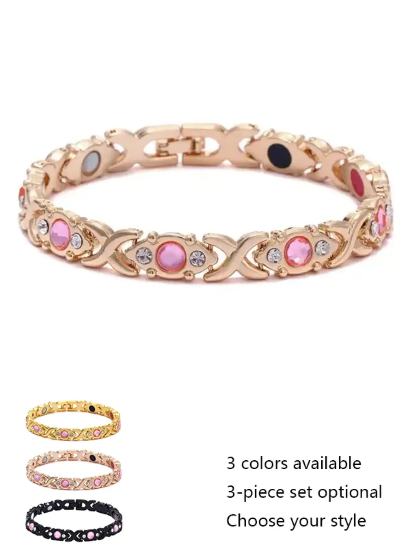 3-Piece Women's Energy Magnet Bracelet Set, Adjustable Crystal Wristbands, Stackable Bracelets, Matching Bracelets, Stylish Jewelry for Daily Wear, Perfect Gift Idea, Stacking Bracelet