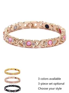 3-Piece Women's Energy Magnet Bracelet Set, Adjustable Crystal Wristbands, Stackable Bracelets, Matching Bracelets, Stylish Jewelry for Daily Wear, Perfect Gift Idea, Stacking Bracelet