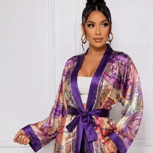 All about the Benjamins Women's Long Sleeve Lightweight Kimono Robe - Chic, Basic Lady's Gowns, Comfy Cute Clothes for Home Nightwear & Loungewear